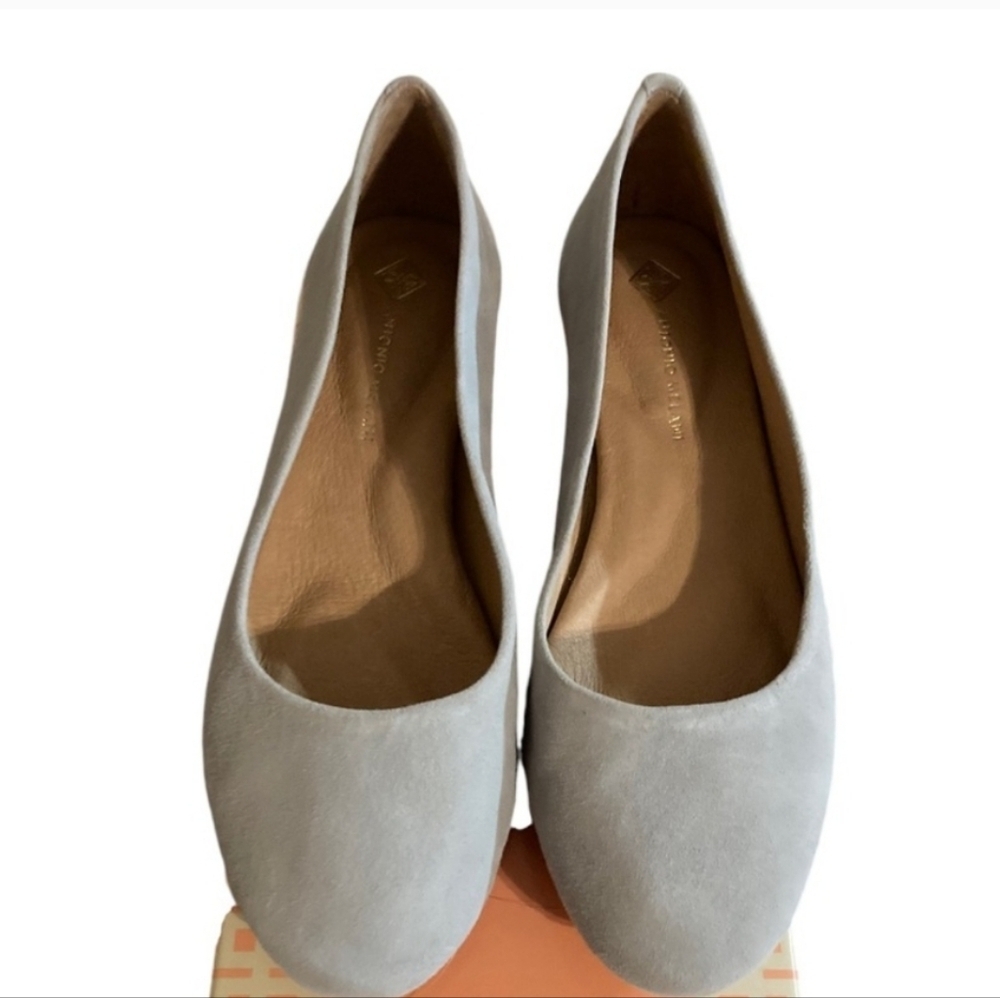 Antonio Melani Shoes Size 6.5 Grey Sued All Leather Flats Vintal Round Toe